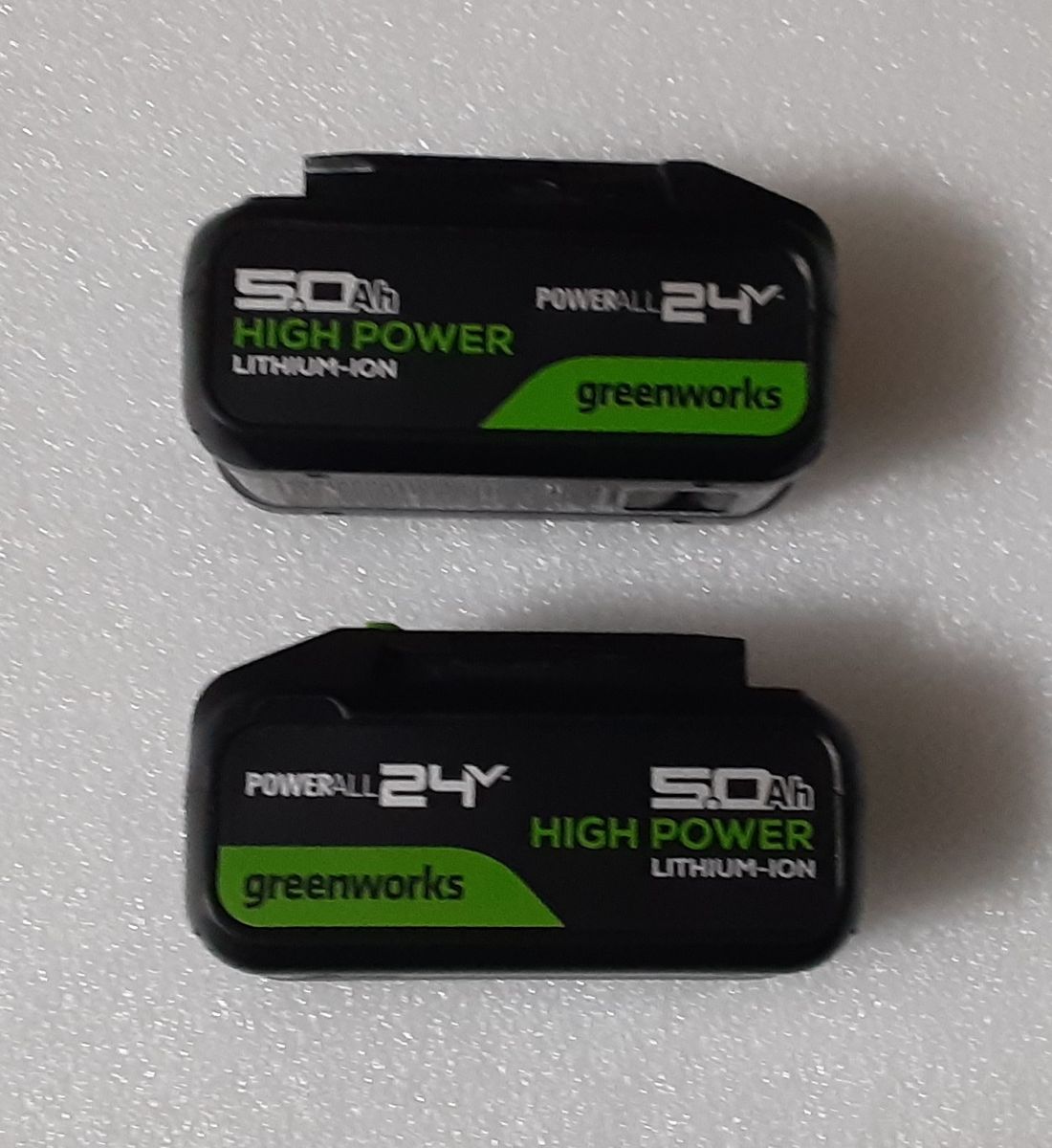 New Greenworks 24V 5.0Ah Lithium-Ion High-Power Batteries - Pack of 2 - and Double Port Charger - Upgraded with 35% Power Boost