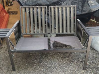 Outdoor 4' Metal Loveseat with Reclining Back Rest and Side Retractable Tables