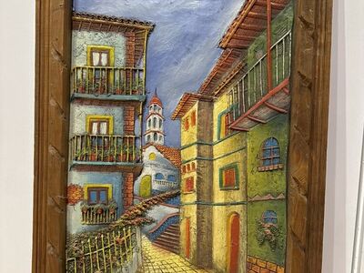 Beautiful Textured Village Art Signed by Artist