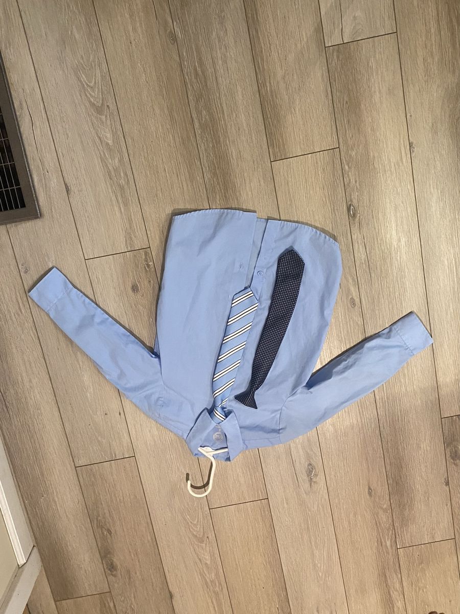 Light Blue Long Sleeve Button-Up Shirt & Tie Set - Youth Boy's Formal Wear, Size 8, Polyester/Cotton Blend
