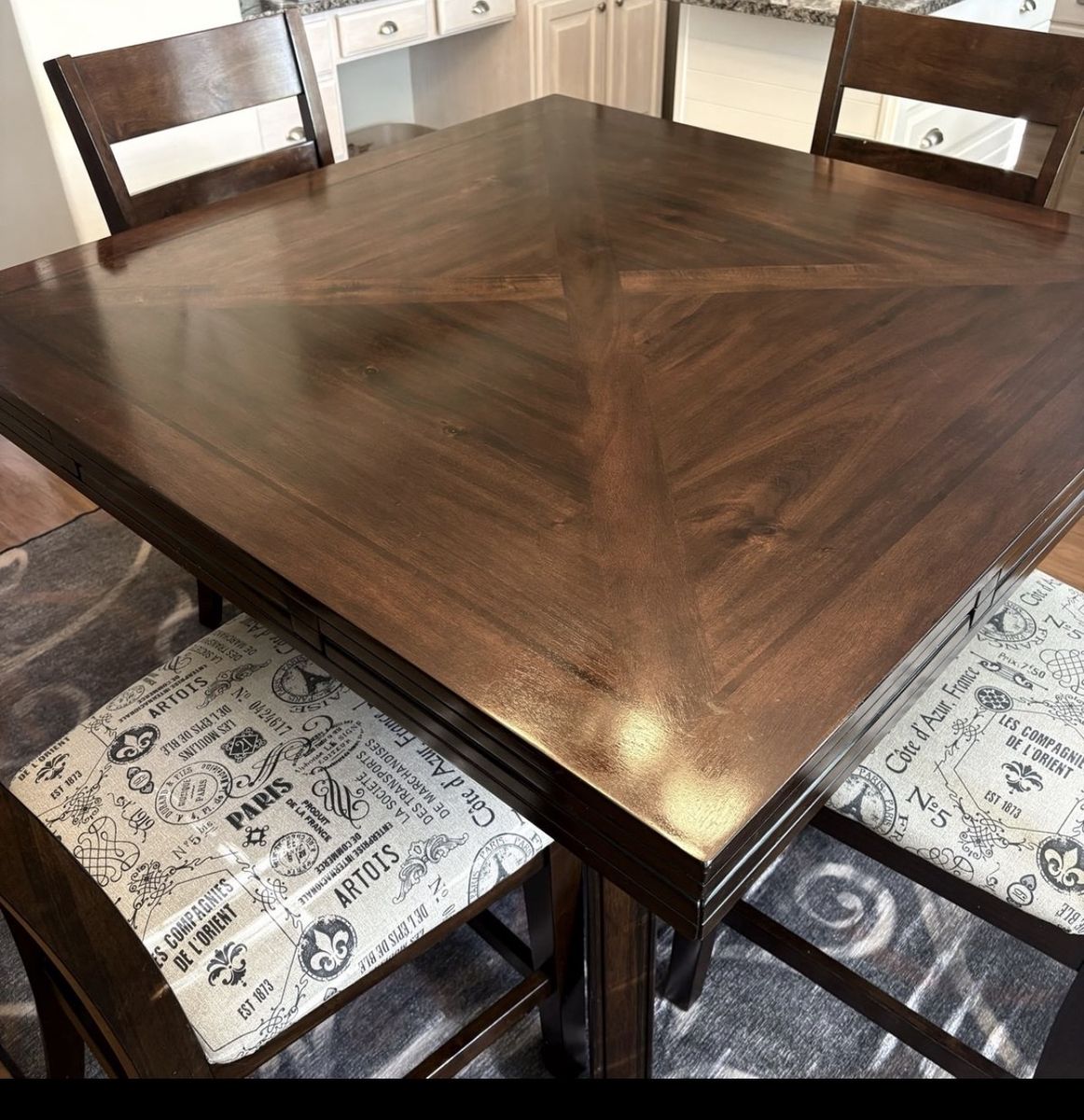 Bayside furnishings dark wood counter height dinning table with 6 chairs - expandable square/round