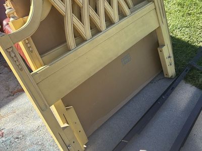 Pair of Twin Size Wood Headboards with Metal Bed Frame - Vintage Style, Light Yellow