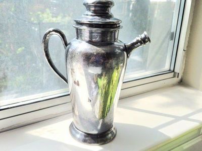 Vintage Silver Plated Cocktail Shaker Antique Barware with Handle & Spout