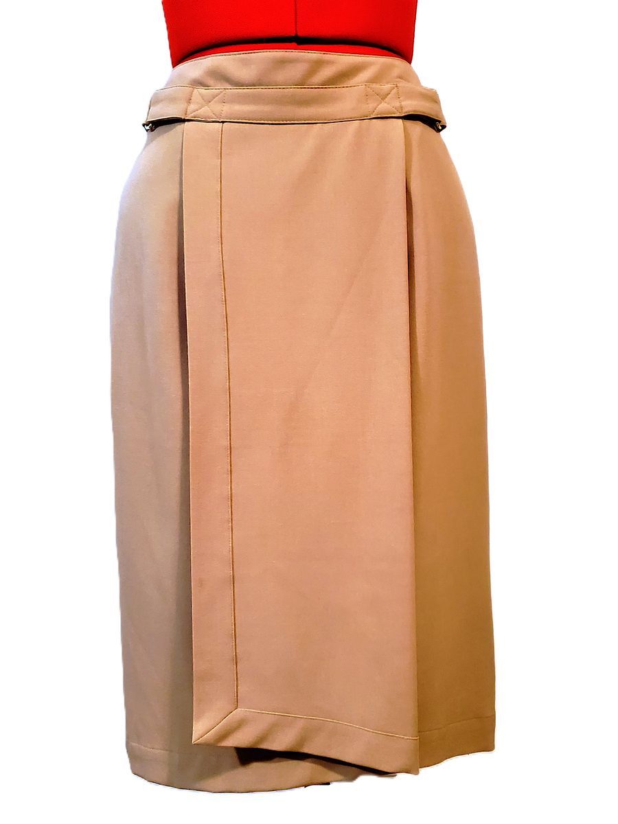 “Worthington” Tan Faux Wrap Buckle Pencil Skirt – Size 4