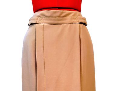 “Worthington” Tan Faux Wrap Buckle Pencil Skirt – Size 4