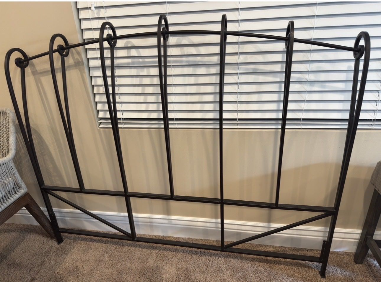 Black Wrought Iron Headboard - Full/Queen Size, Ornate Scroll Design