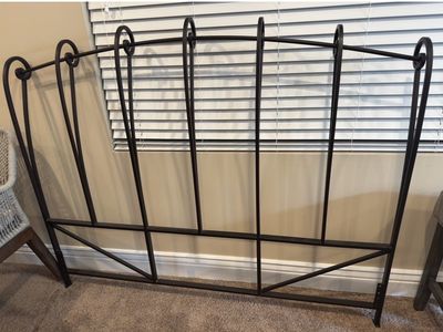 Black Wrought Iron Headboard - Full/Queen Size, Ornate Scroll Design