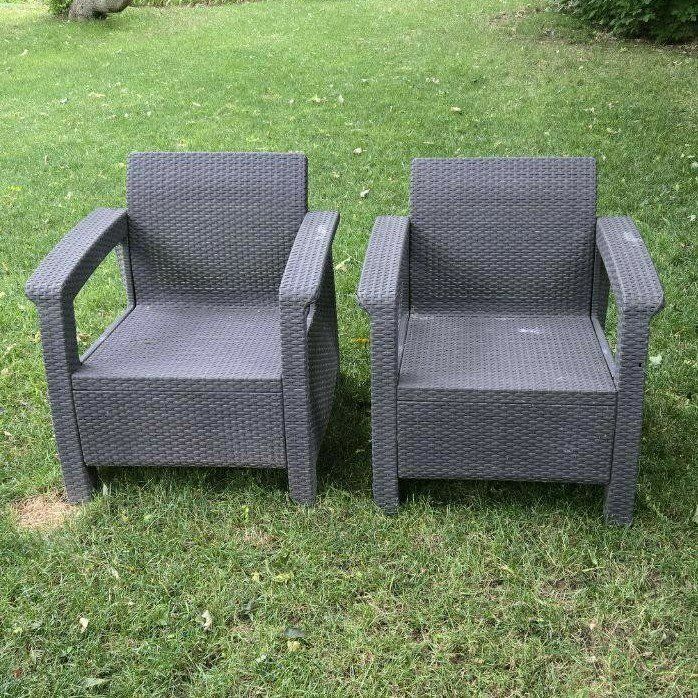 Matching Brown Rattan Hard Wicker Outdoor Patio Accent Chairs