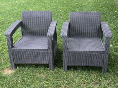 Matching Brown Rattan Hard Wicker Outdoor Patio Accent Chairs