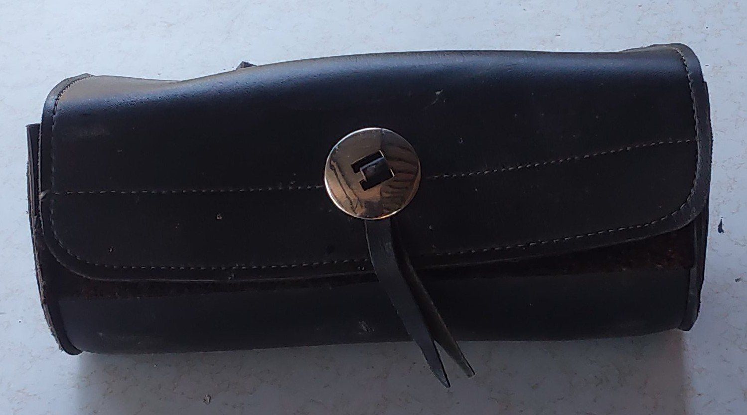 Vintage Black Leather Tool Roll with Buckle Closure - Motorcycle/Bike Accessory