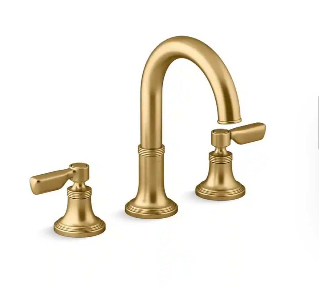 New in Box Kohler Paces 8 in. Widespread Double Handle Bathroom Faucet with Lever Handles in Vibrant Brushed Moderne Brass