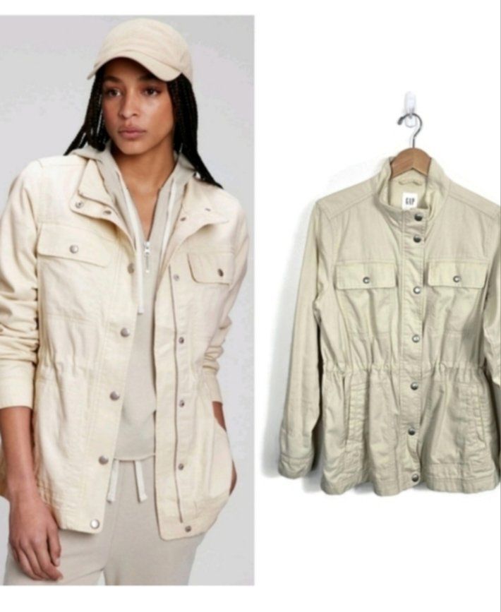 GAP Cotton Utility Safari Jacket Drawstring Waist Large Light Tan