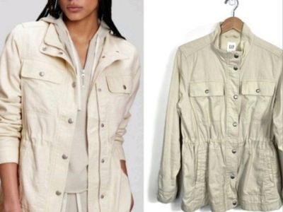 GAP Cotton Utility Safari Jacket Drawstring Waist Large Light Tan