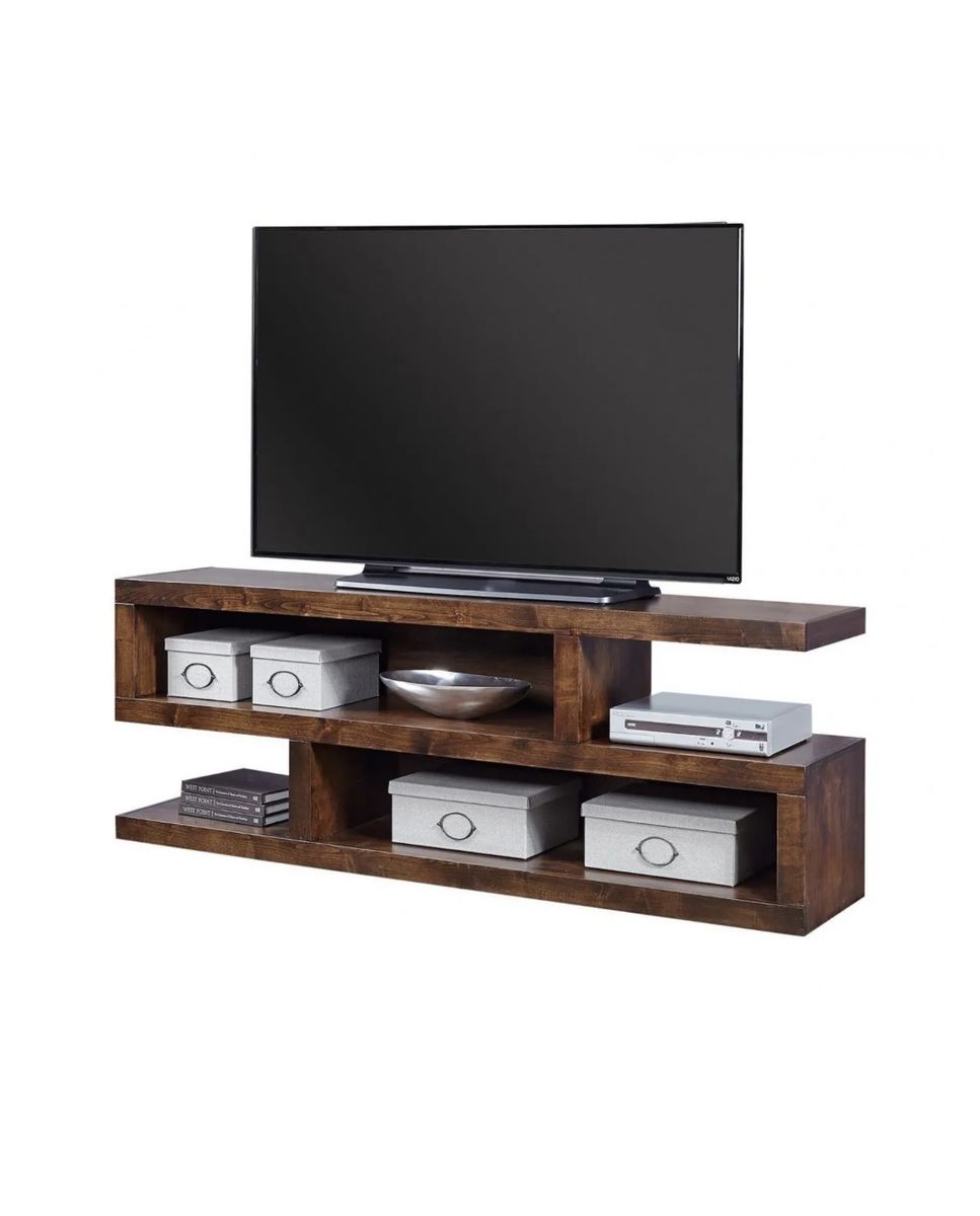 Modern Wooden Z-Shaped TV Stand Media Console in Dark Brown 74” wide