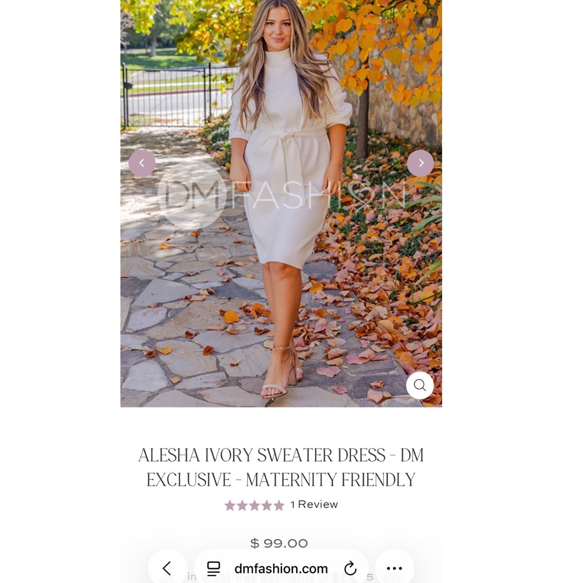DM Fashion Alesha Ivory Sweater Dress - Maternity Friendly, Size Large