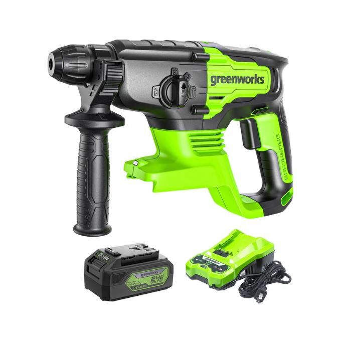 Greenworks 3806802 24V SDS-plus 2J Brushless Rotary Hammer Drill with 4.0Ah USB Battery & Charger 1962224 #104315