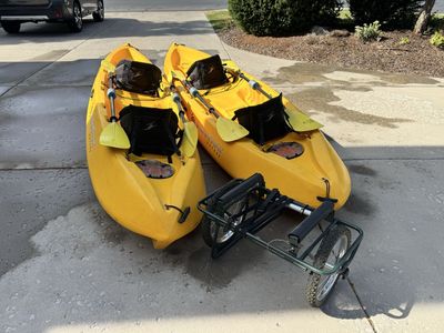 2 or 3 person Kayaks- Lifetime Emotion Tandemonium 12ft Kayaks and Kayak Cart