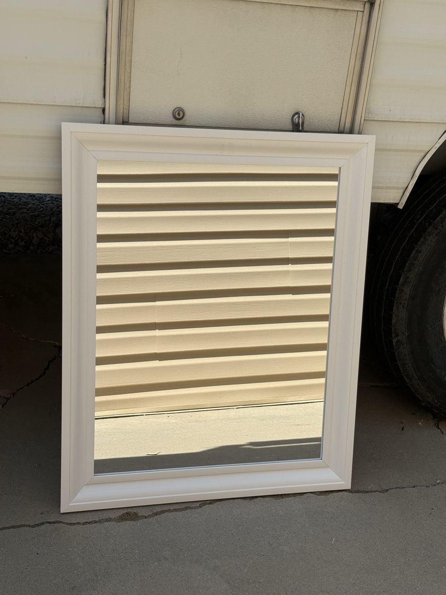 White Framed Wall Mirror - Large Rectangular Decorative Accent Mirror