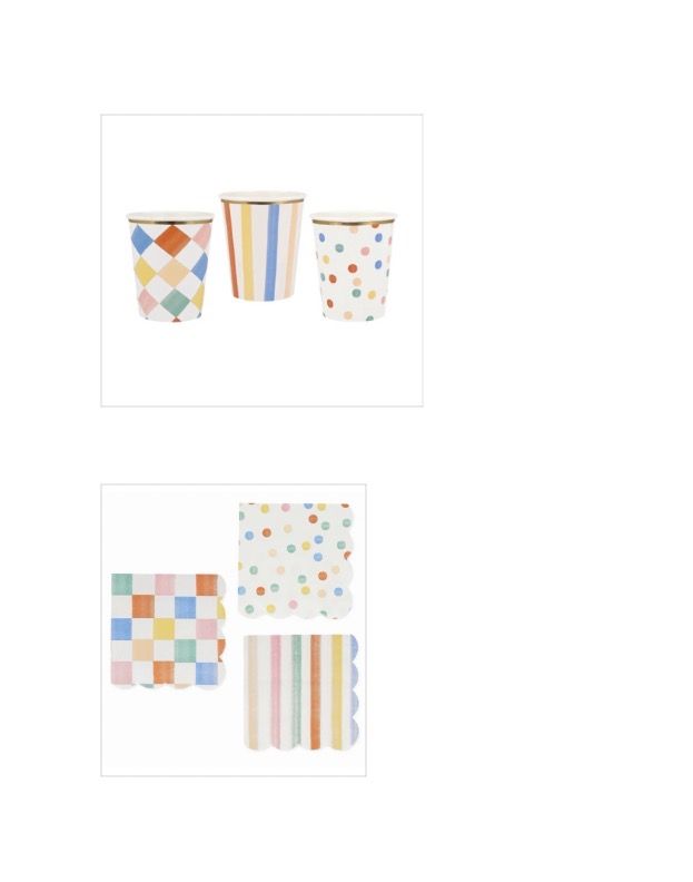 Meri Meri colorful pattern small napkins and cups