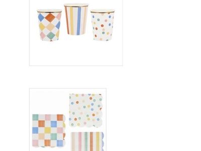 Meri Meri colorful pattern small napkins and cups
