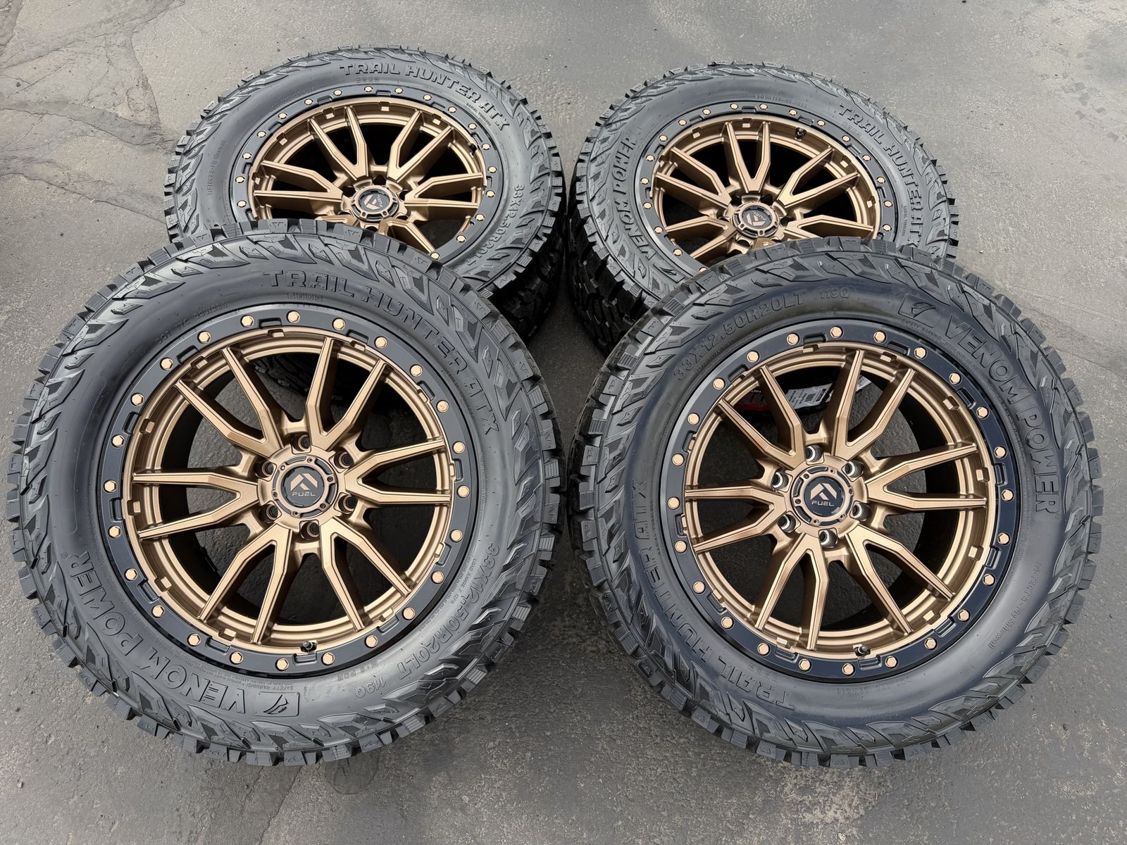 New 33x12.50r20 Venom ATX Bronze Fuel Rebel 6x5.5 Chevy Silverado 1500 GMC Sierra Toyota Tundra 6 lug wheels and tires 