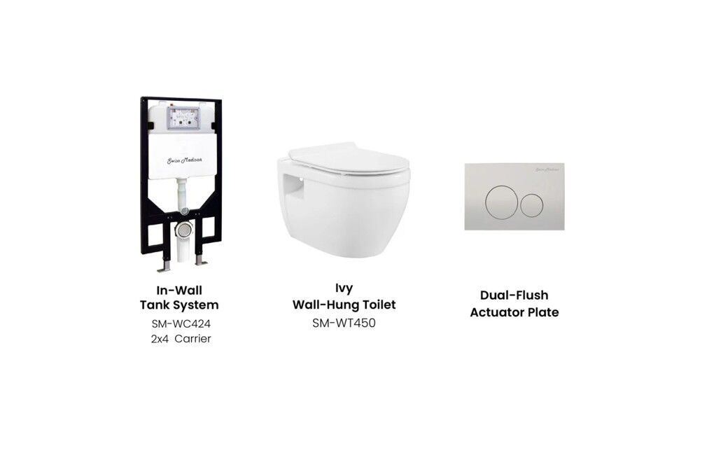 NEW Swiss Madison Well Made Forever Ivy Wall Mounted Elongated Toilet Bowl w/ Concealed In-Wall Toilet Tank System & Flush Plate