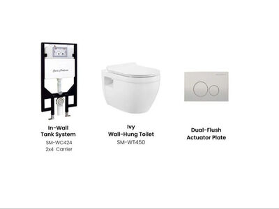 NEW Swiss Madison Well Made Forever Ivy Wall Mounted Elongated Toilet Bowl w/ Concealed In-Wall Toilet Tank System & Flush Plate