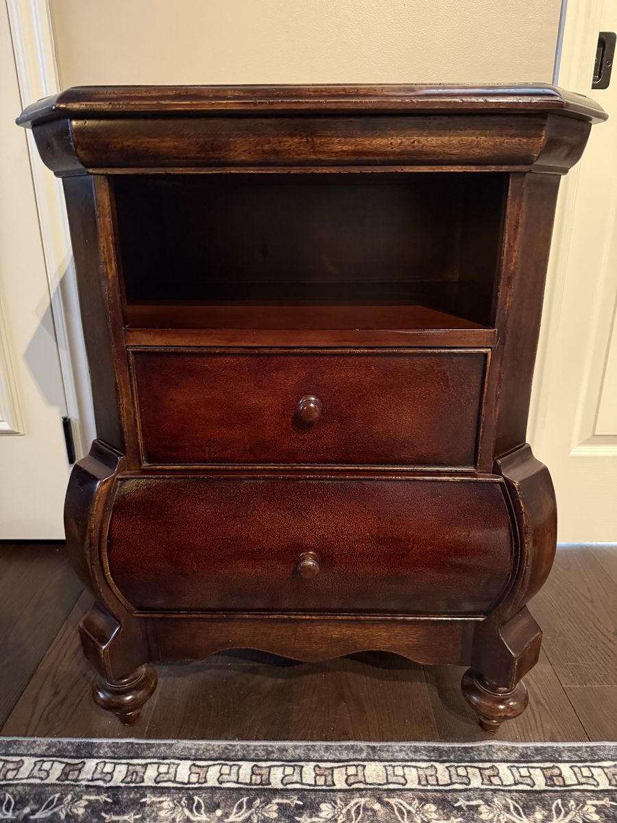 Solid Wood Nightstand with Open Shelf & 3 Drawers