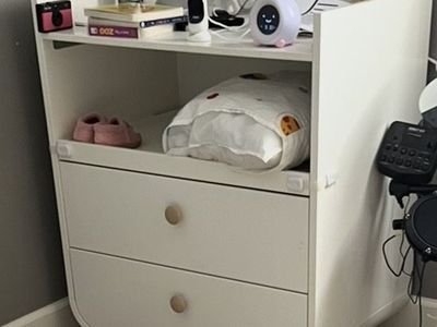 IKEA MYLLRA Children's Dresser / Changing Table, White, 33 1/2" Wide, 2 Drawers, Open Shelving