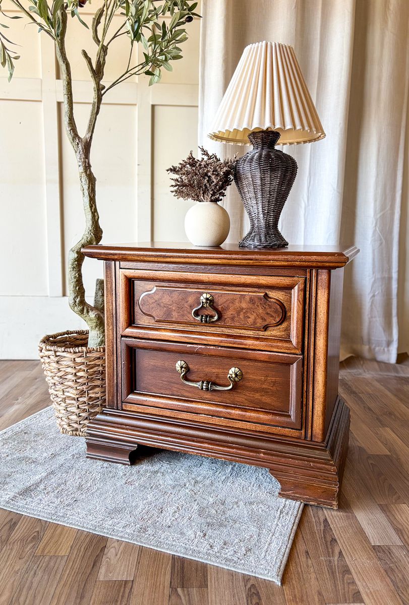 Vintage Oak & Burl Nightstand