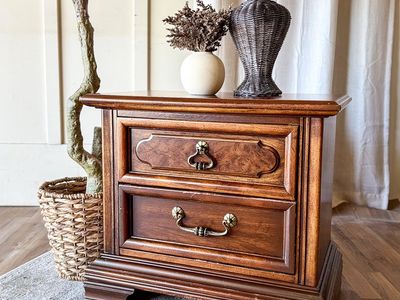 Vintage Oak & Burl Nightstand