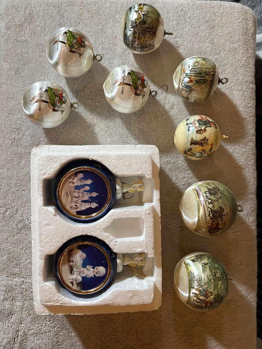 Vintage Christmas Ornaments - Old Mother Goose and Precious Moments Collection (9 total)