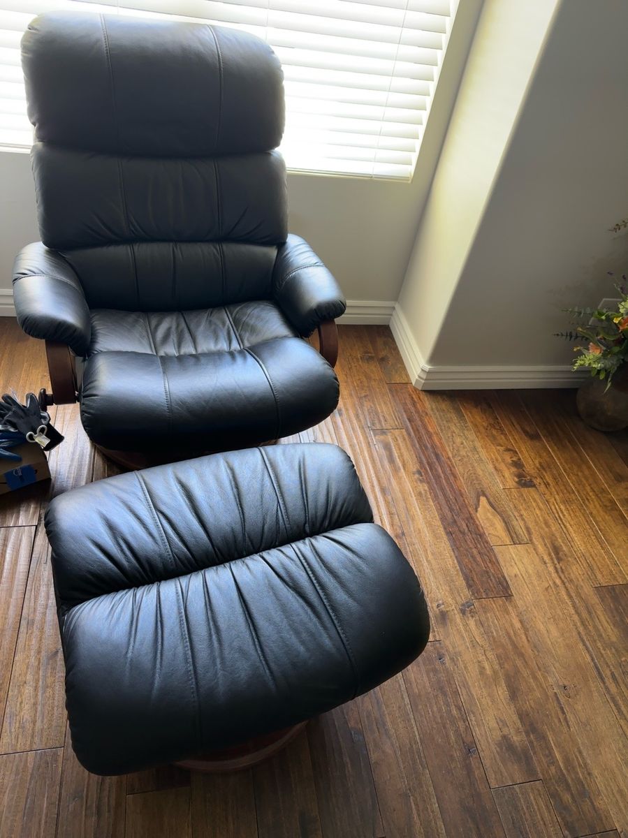 Leather recliner and ottoman