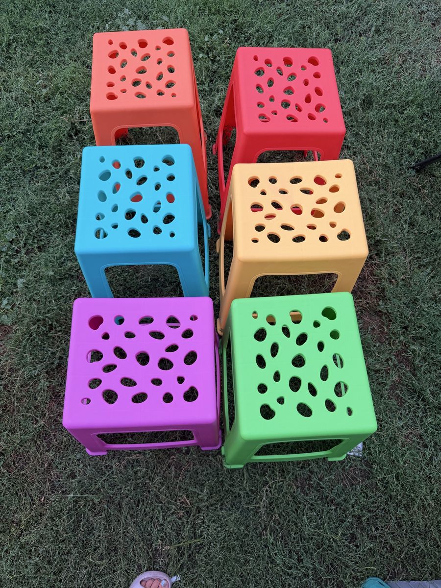 Set of 6 Colorful Stackable Plastic Stools with Cutout Pattern