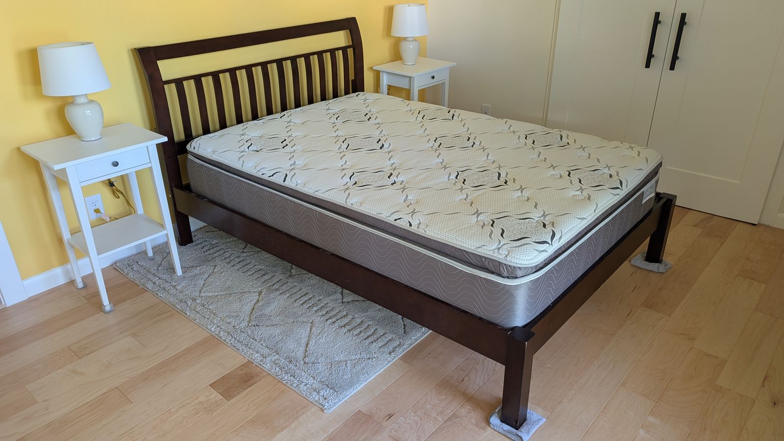Full size wood bed frame with headboard