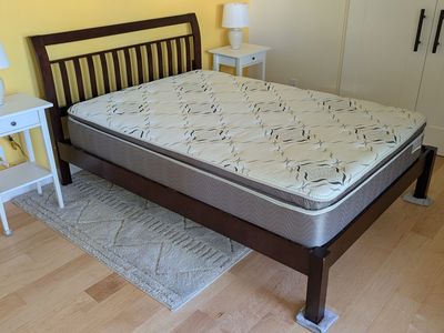 Full size wood bed frame with headboard