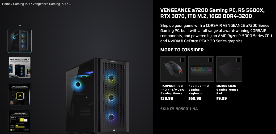 Corsair Vengance Gaming PC bundle: 1TB, 16Gb, mouse, keyboard, & headset