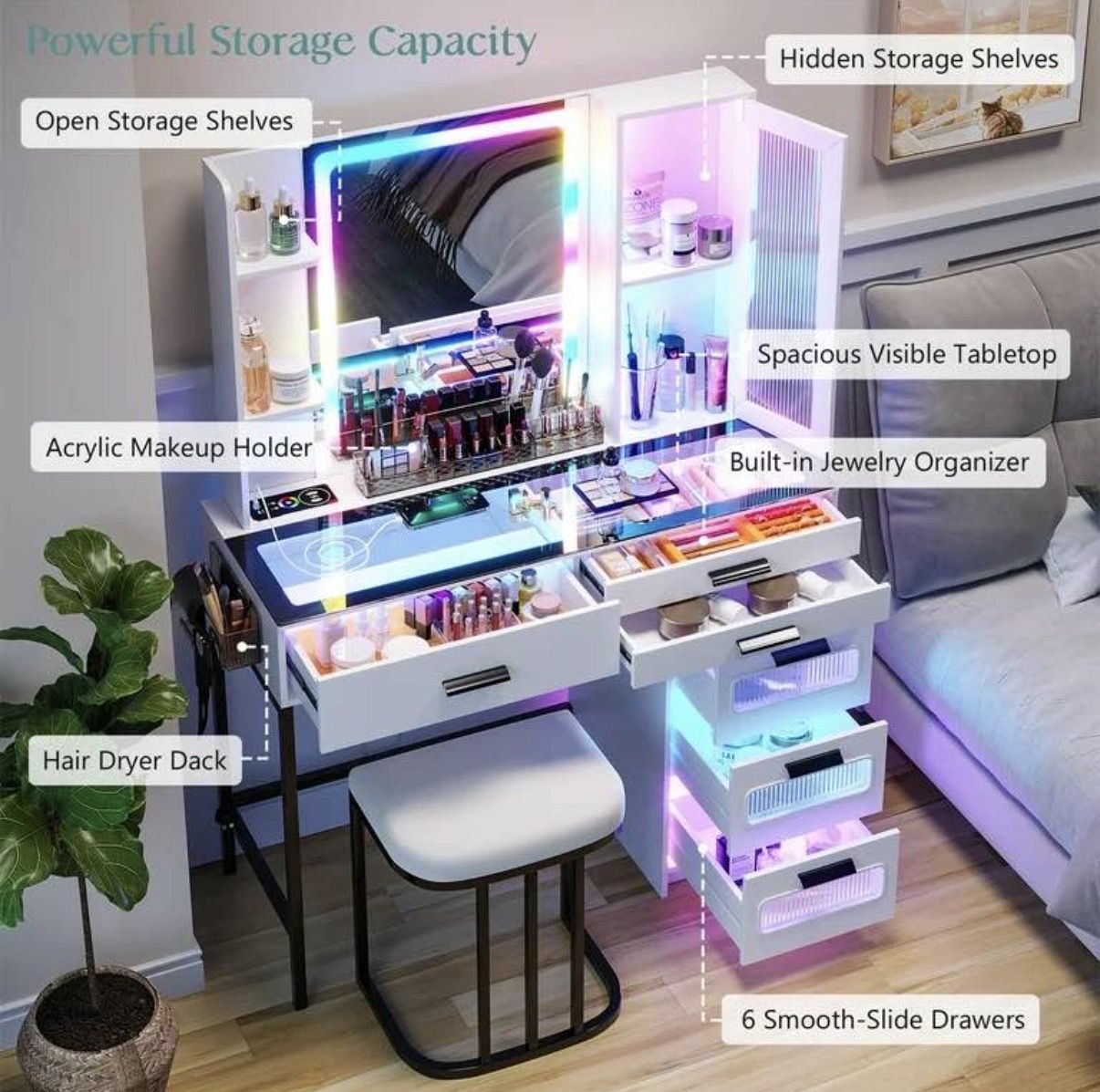 NEW Makeup Vanity with Colored LED Lights