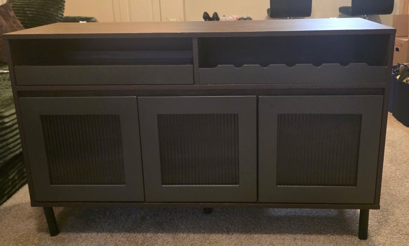 Dark Wood Coffee Bar / Wine Buffet with Fluted Glass Doors