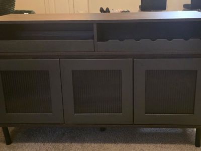 Dark Wood Coffee Bar / Wine Buffet with Fluted Glass Doors
