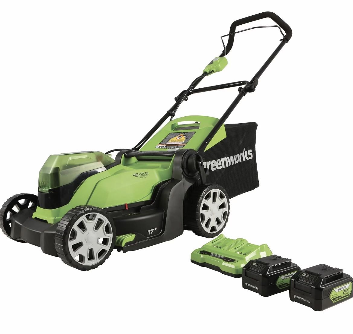 Greenworks 48V 17-Inch Cordless Push Mower with (2) 4.0Ah Batteries and Dual-Port Charger