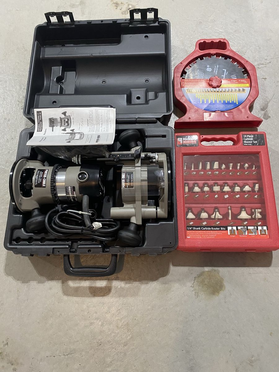 Porter-Cable Router with 24-Piece Carbide Bit Set & 8" Saw Blade - Woodworking Power Tool