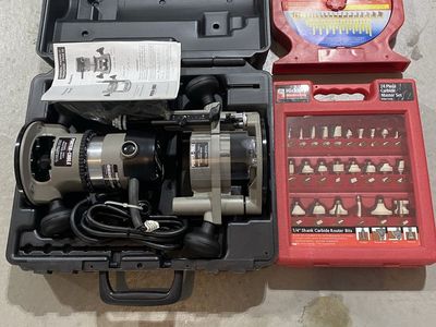 Porter-Cable Router with 24-Piece Carbide Bit Set & 8" Saw Blade - Woodworking Power Tool