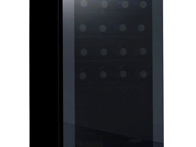 NewAir 33-Bottle Wine Cooler Refrigerator, Thermoelectric, Black with silvery front. Open Box