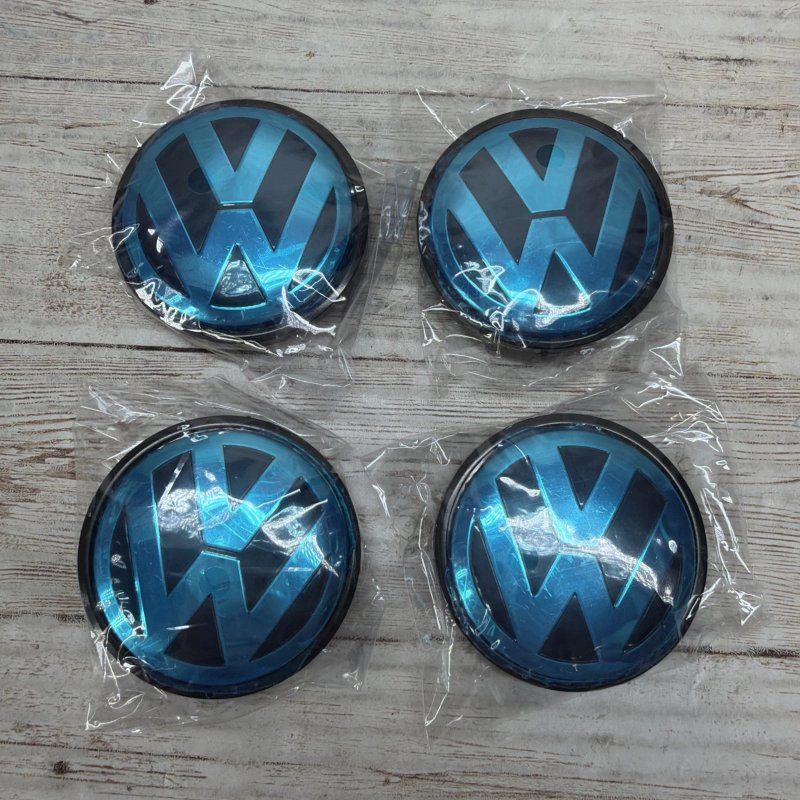 Set of 4 Volkswagen Blue Wheel Center Hub Caps 1J0601171