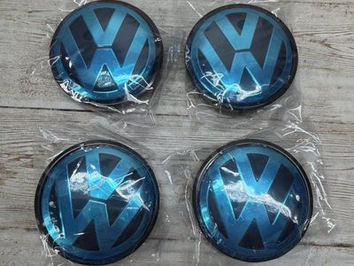 Set of 4 Volkswagen Blue Wheel Center Hub Caps 1J0601171