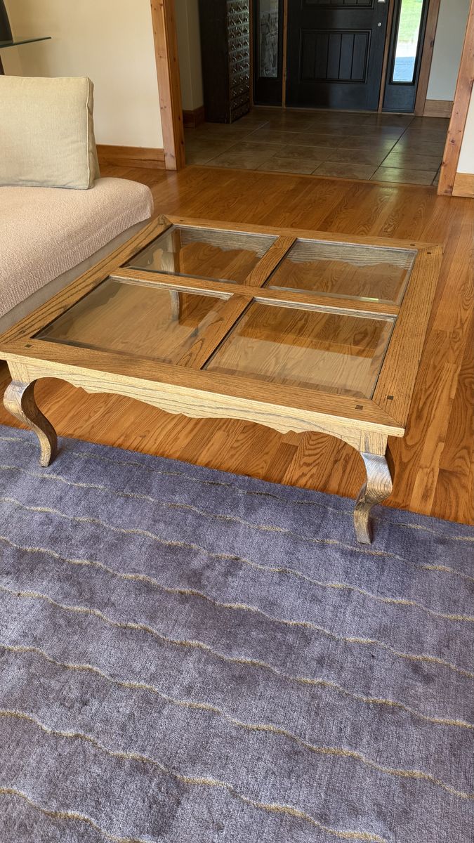 Antique oak & beveled glass coffee table