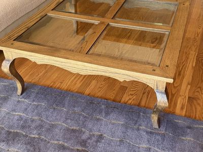Antique oak & beveled glass coffee table