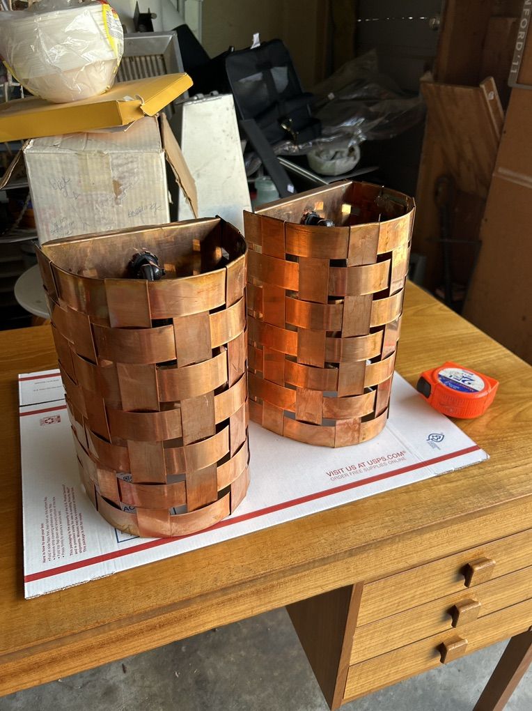 2 Hand made crafted Copper Weave Wall Sconce Light