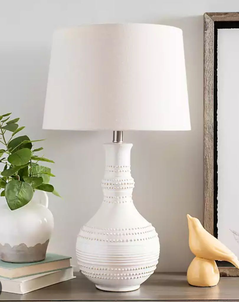 New in Box White Glaze Serenia Ceramic Table Lamp